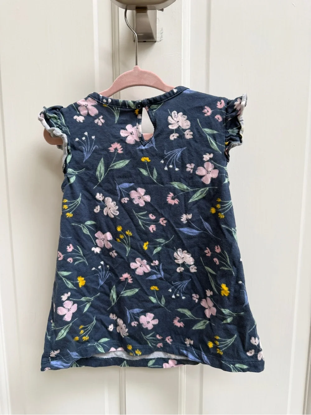 Carter's 4T Girls Navy Blue Floral Ruffle Short Sleeve Sleeve Top Shirt Blouse